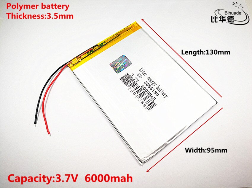 Liter energy battery Good Qulity 3.7V,6000mAH 3595130 Polymer lithium ion / Li-ion battery for tablet pc BANK,GPS,mp3,mp4
