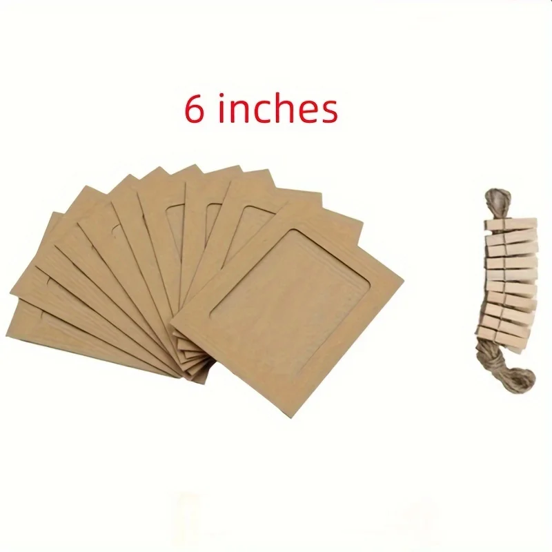 10pcs Photo Cardboard Picture Frame, DIY Paper Photo Frame With Wooden Clips, Wall Decoration, Bedroom decorative picture frame: Burgundy