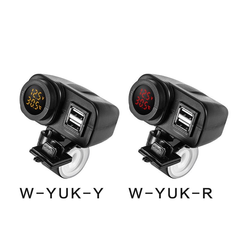 12V-24V Dual USB Waterproof Motorbike Motorcycle Handlebar Quick Charger Adapter Power Supply Socket digital temp LED Voltmeter