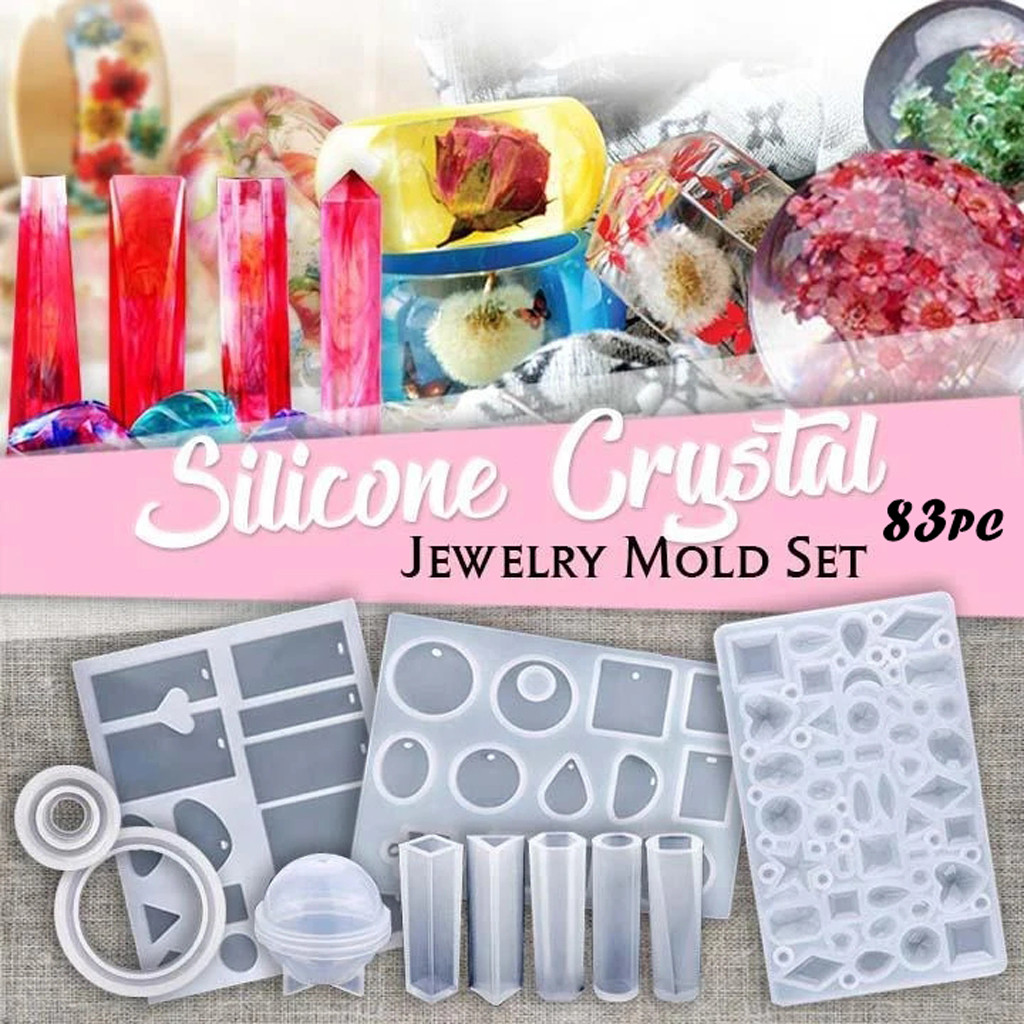 Ensemble de moules moulage Silicone cristal | Bijoux à bricoler, ensemble de moules soi-même, outil époxy Bracelet pendentif fait main, moule de décoration artisanale 83 pièces # T1G