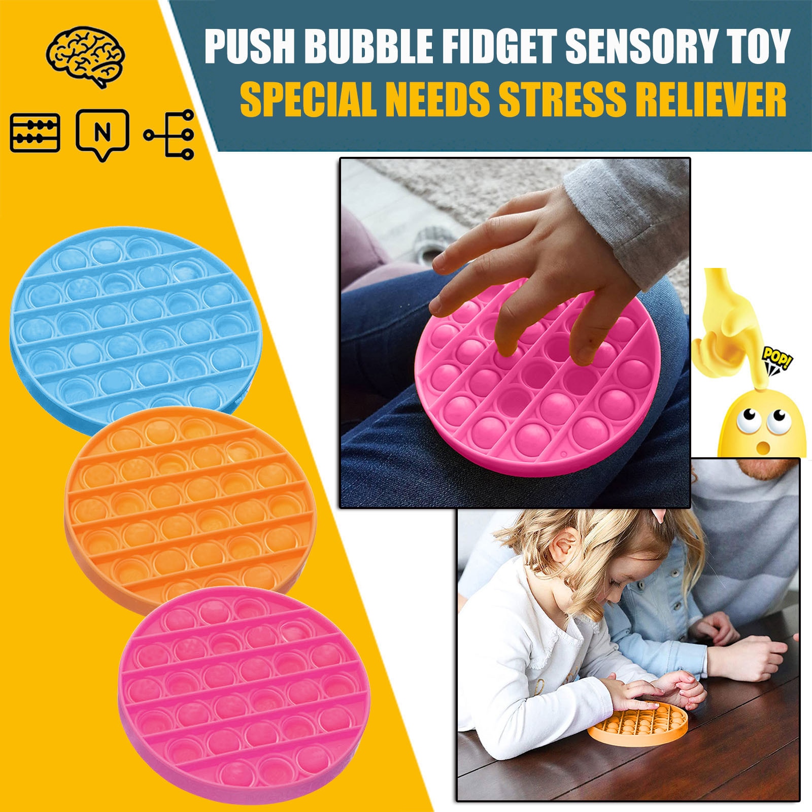 Push Bubble Fidget Sensory Toy Autism Special Needs Stress Reliever Stress and Increase Focus Educational Toys Soft Squeeze Toy