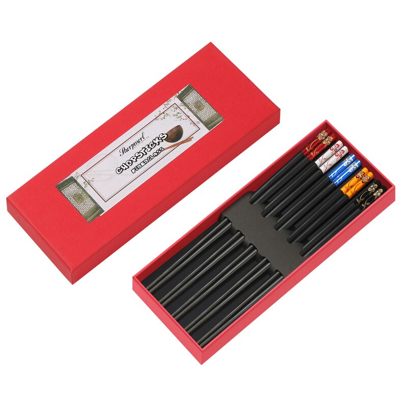 5 par japońskie pałeczki zestaw z pudełkiem zmywarka bezpieczne wielokrotnego użytku chińskie koreańskie pałeczki ze stopu z włókna szklanego robić żywności Sushi