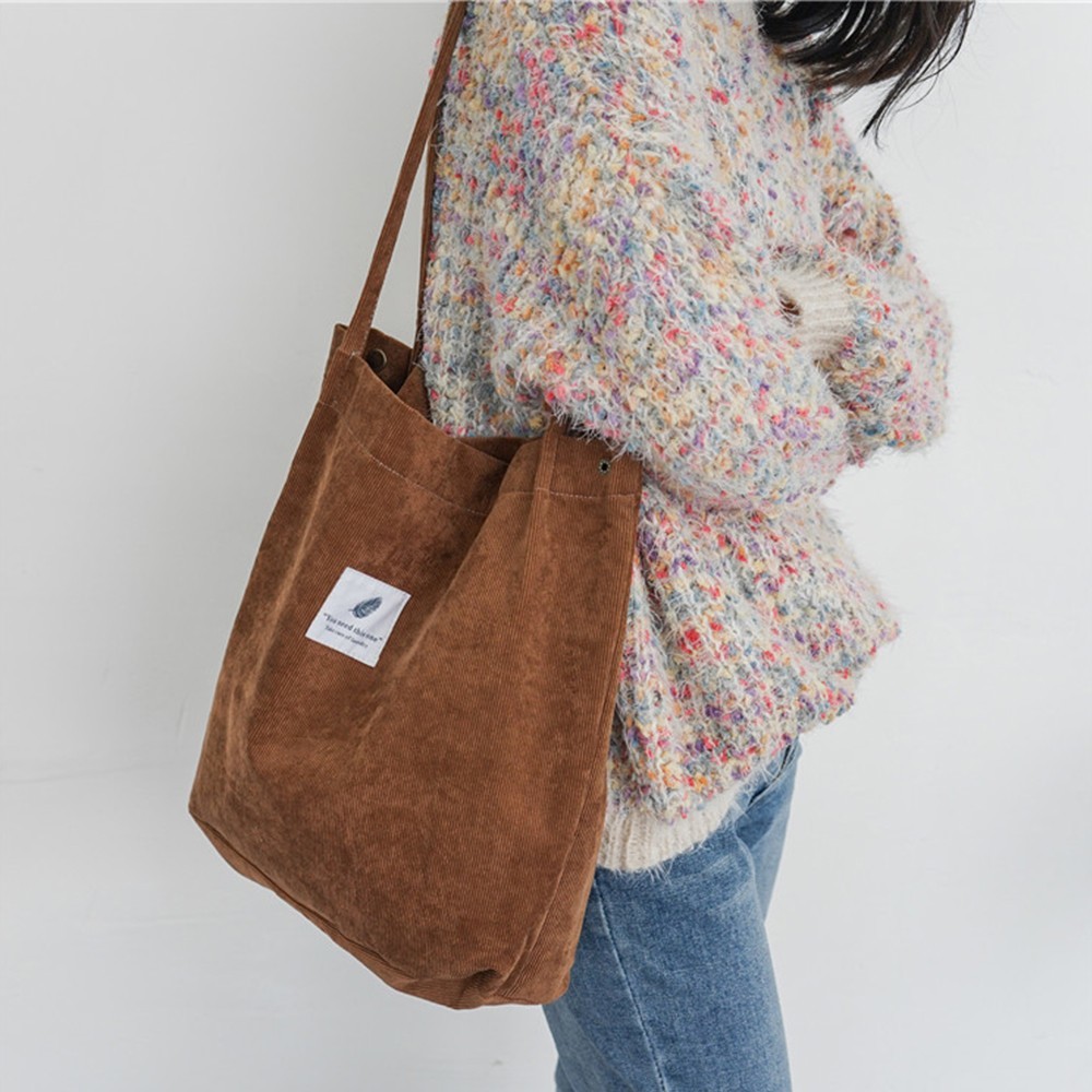 High Capacity Women Corduroy Tote Ladies handbags Casual Shoulder Bag Foldable Reusable Shopping Beach Bag