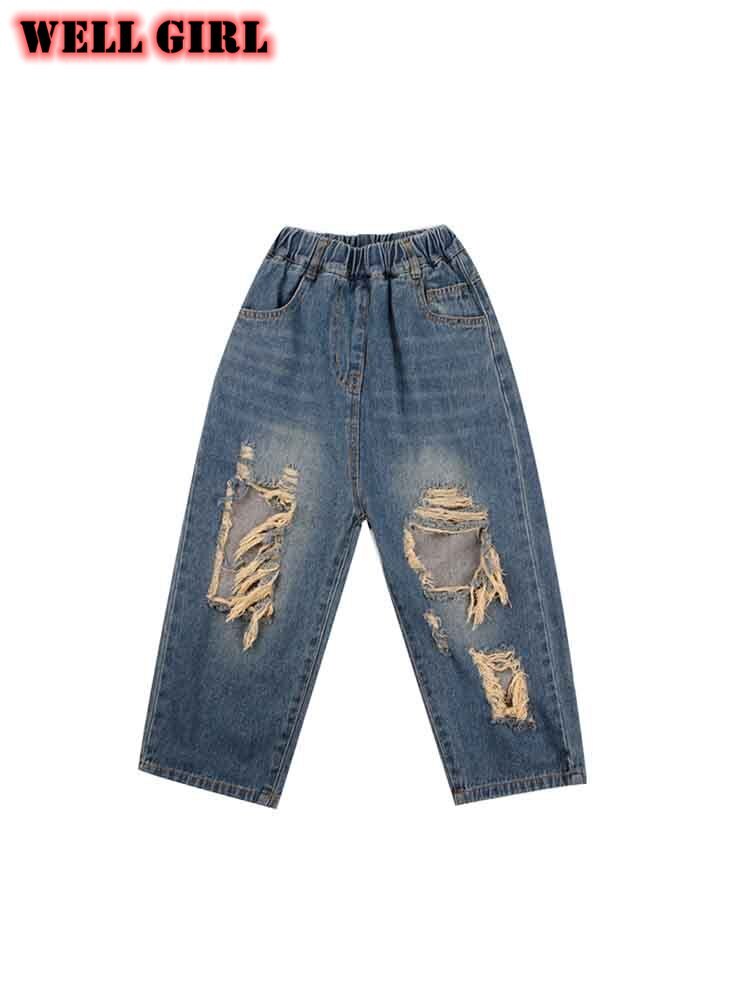 Toddler girl fall clothes 2020 fori in difficoltà jeans per bambina pantaloni scava fuori pantaloni in denim strappati bambini bambini da 3 a 8 anni