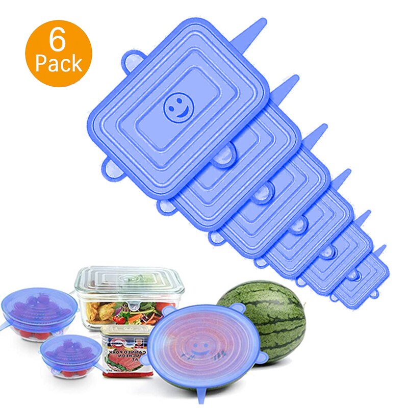 6 PCS Silicone Stretch Lids Universal Silicone Food Wrap Bowl Pot Lid Silicone Cover Pan Cooking Kitchen Accessories: Square 6pcs6