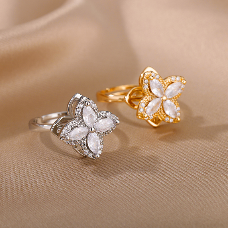 Four Clover Rotating Anxiety Rings for Women Gold Color Adjustable Stainless Steel Wedding Ring Aesthetic Jewelry anillos