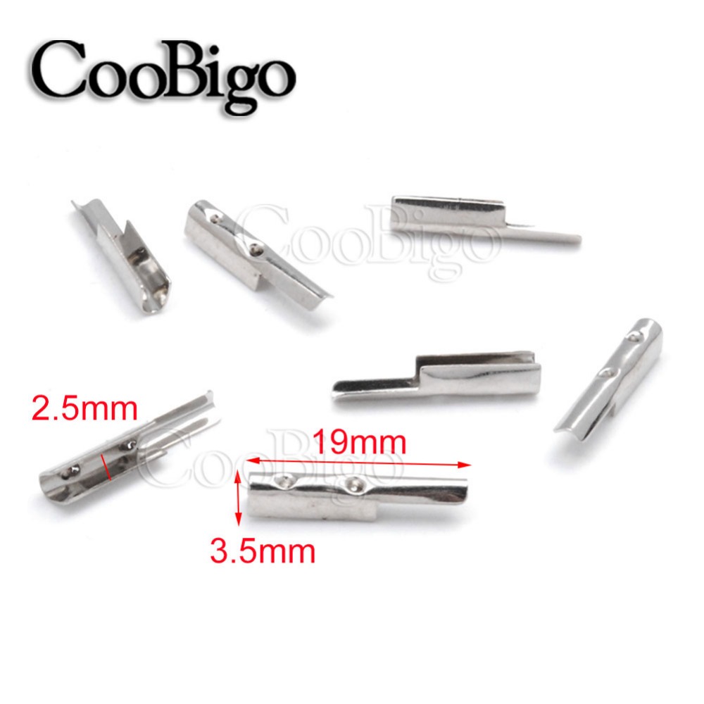 Cierre de cuerda de 2,5mm, Clip de tope de Metal plateado para bolsa de papel, cordón de mano, cinta de correas, accesorios para manualidades de costura DIY, 50 Uds.