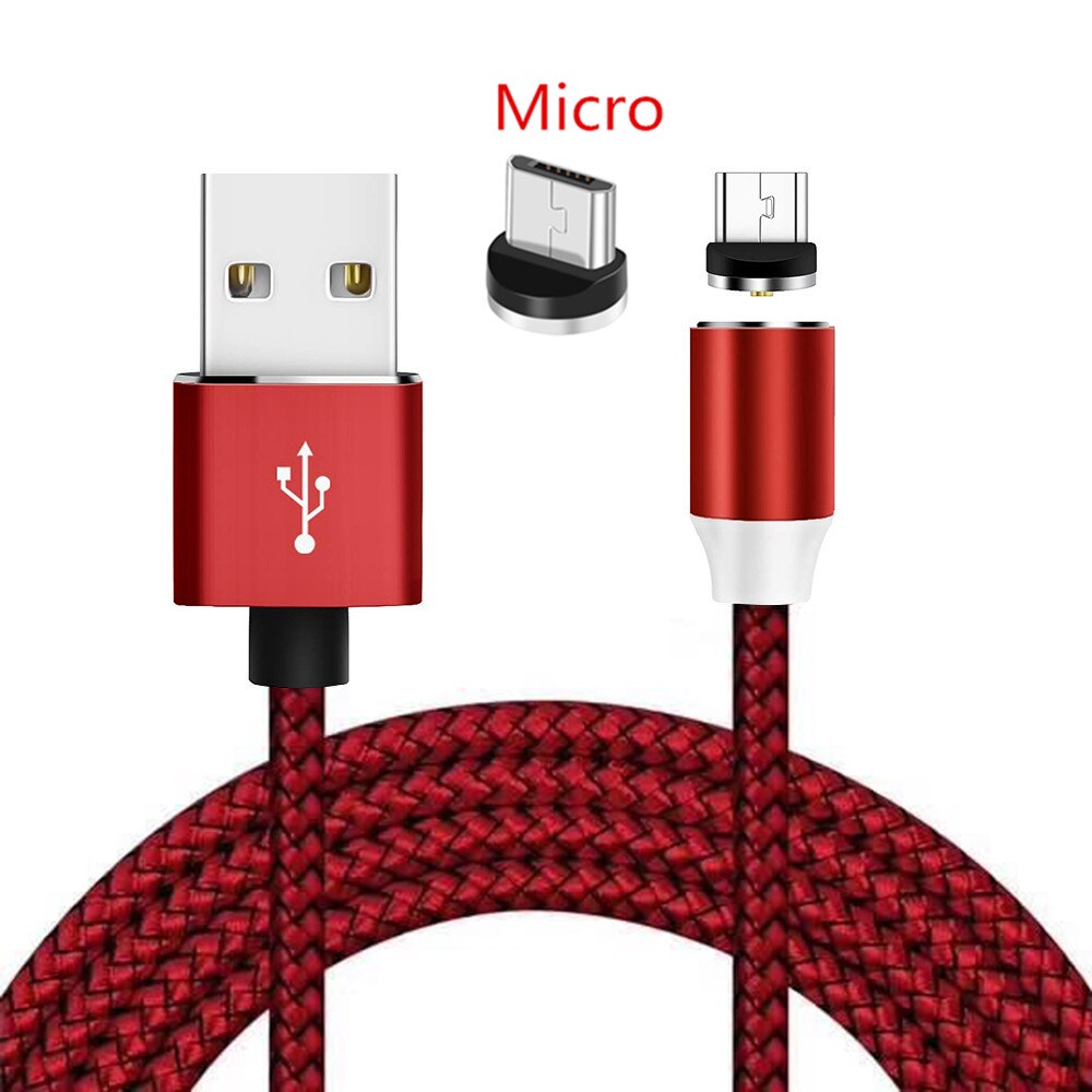 Magnétique Micro USB Câble de Charge Redmi 7A 6 5 vivo S1 Oppo A9 R11 Téléphone chargeur Mural Pour Huawei Y5 Y6 Y7 Y9 8A honneur 8X: Only Red 1M Cable