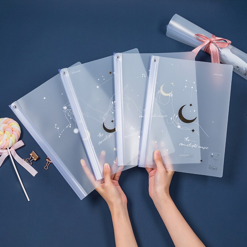 4Pcs/Lot A4 Student Paper Organizer PP Rotary Thickened File Folder Plastic Report Classeur School Stationery: YF20-055 Moonsong