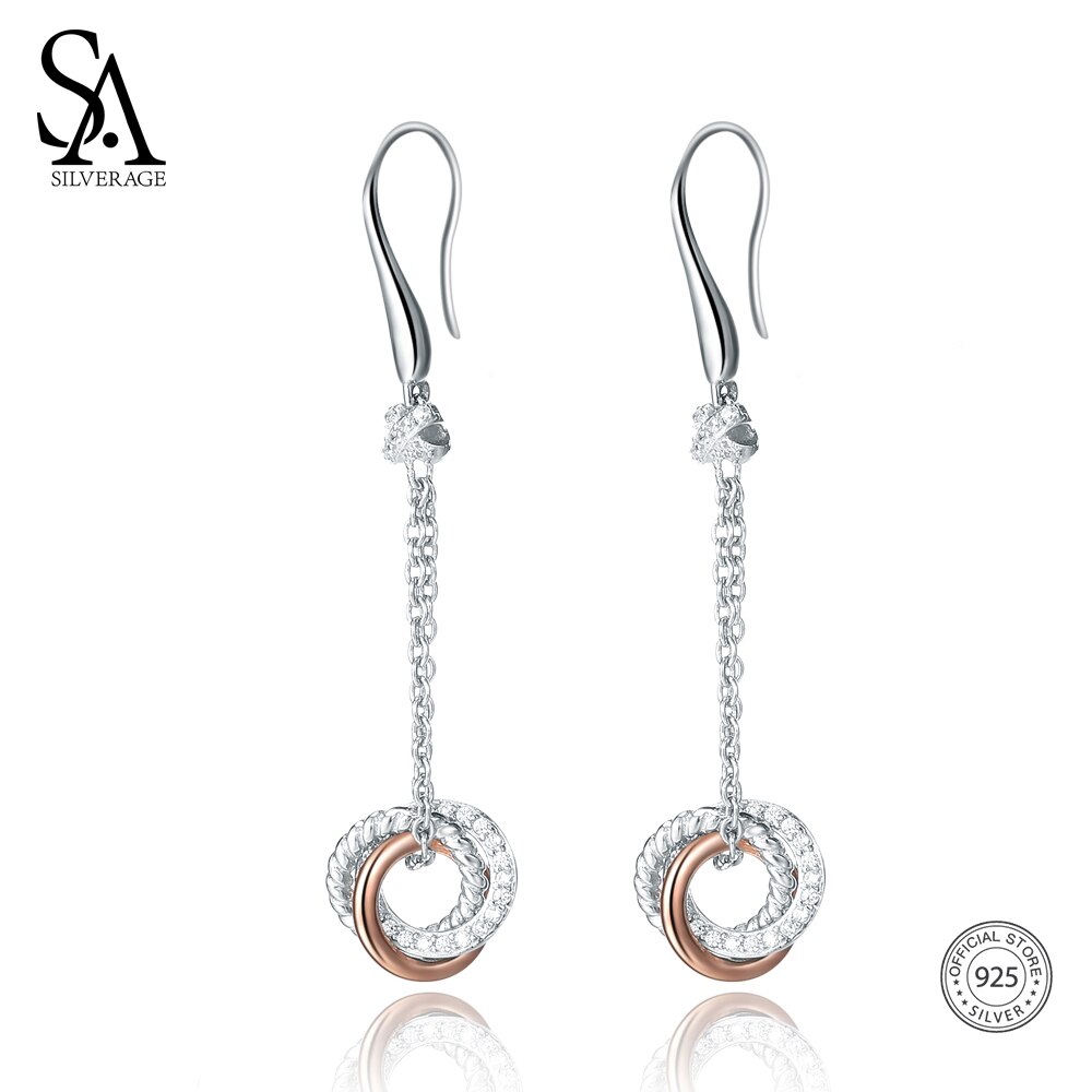 SA SILVERAGE 925 boucles d'oreilles en argent Sterling pour femmes bijoux fins couleur or Rose longue argent 925 boucles d'oreilles femmes Brincos