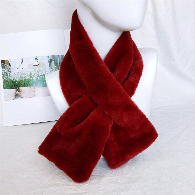 Écharpe d'hiver en fausse fourrure douce et confortable, cache-cou épais, peluche chaude, écharpe croisée, col châle, écharpe bavoir de couleur unie: Vin rouge