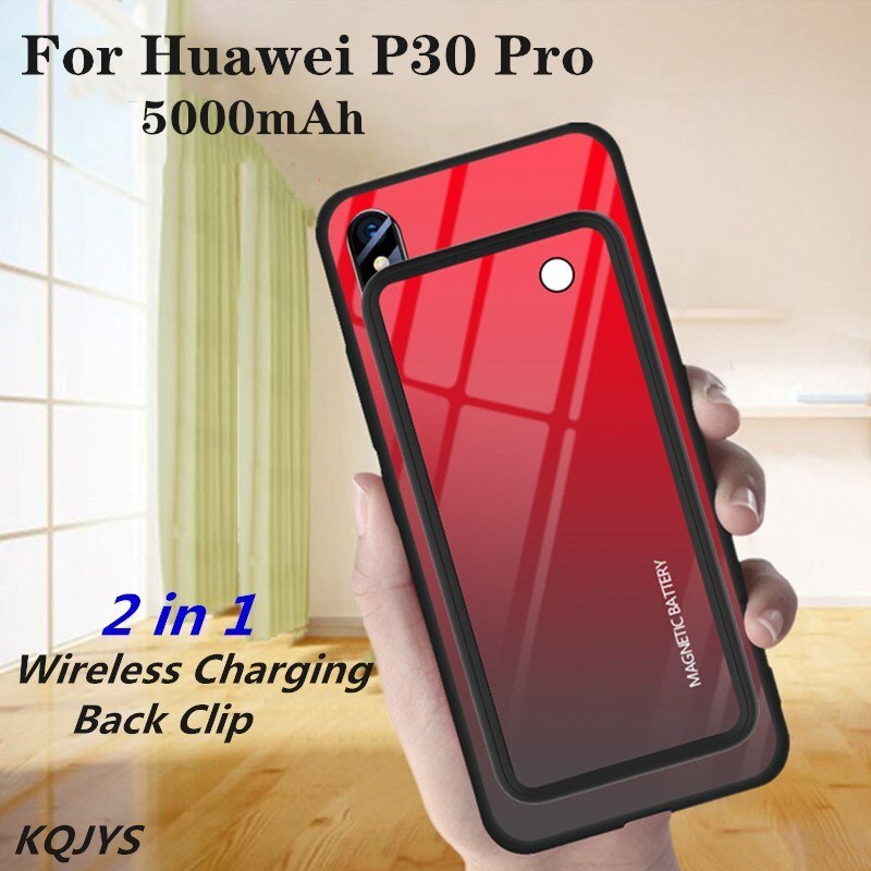 Kqjys 5000Mah Gehard Glas Power Bank Acculader Gevallen Voor Huawei P30 Pro Magnetische Batterij Case Cherging Cover Power case