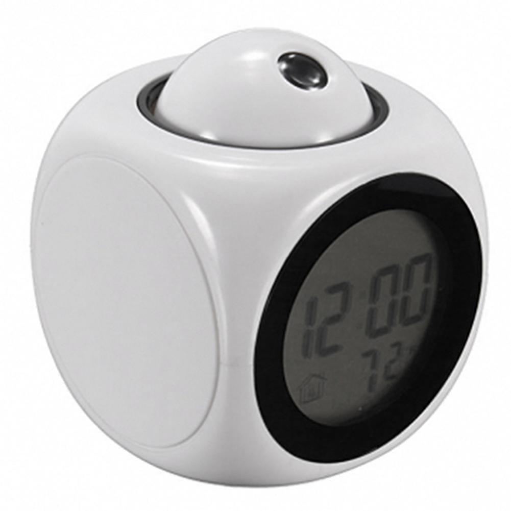 Multifunction LCD Display Voice Talking Projection Time Temp Display Alarm Clock: White