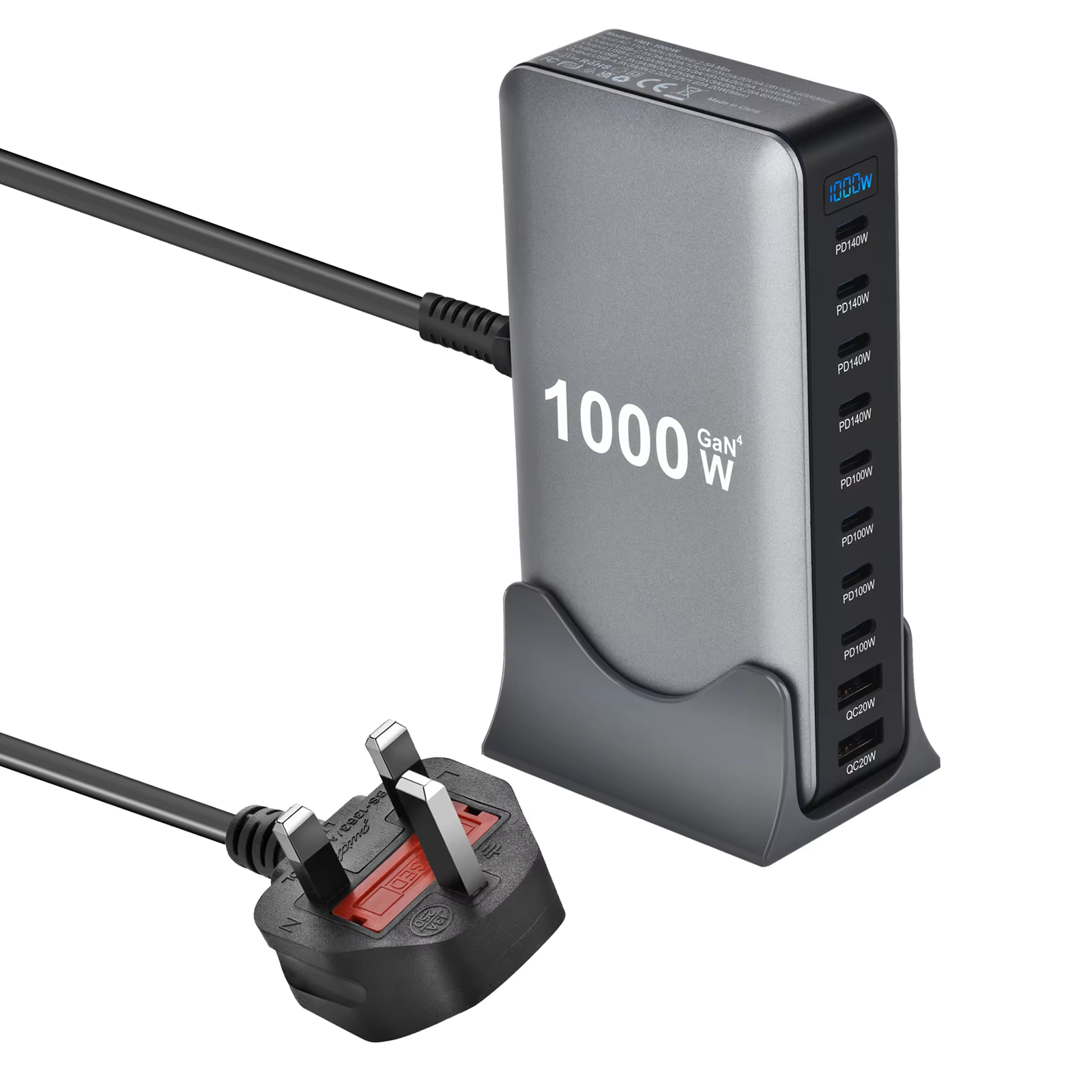 Neues 1000-W-Desktop-Ladegerät, schneller Multi-Port-Adapter, unterstützt das Laden mehrerer Geräte für Telefone, Tablets, Laptops und mehr: UK