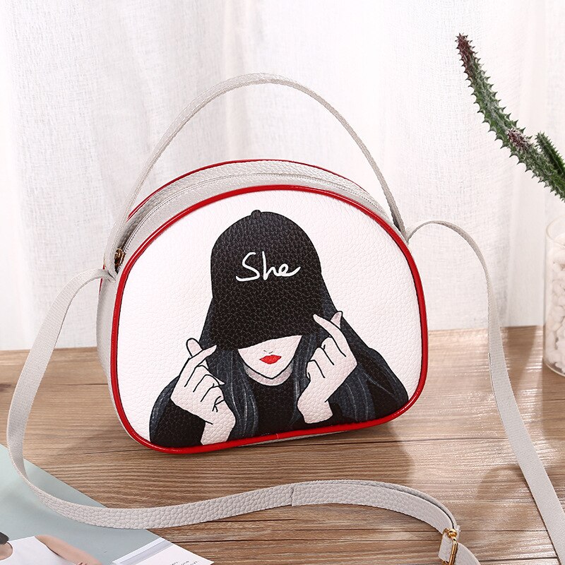 Dames kleine tas cartoon meisjes groep messenger bag rits gesloten schoudertas hiphop stijl telefoontas: Wit