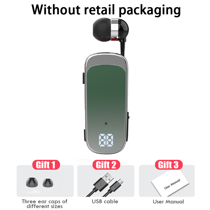 Écouteurs Bluetooth avec fil rétractable, casque avec fil, musique professionnelle, rappel de vibration 20h, allergique, 2 téléphones: Gris foncé