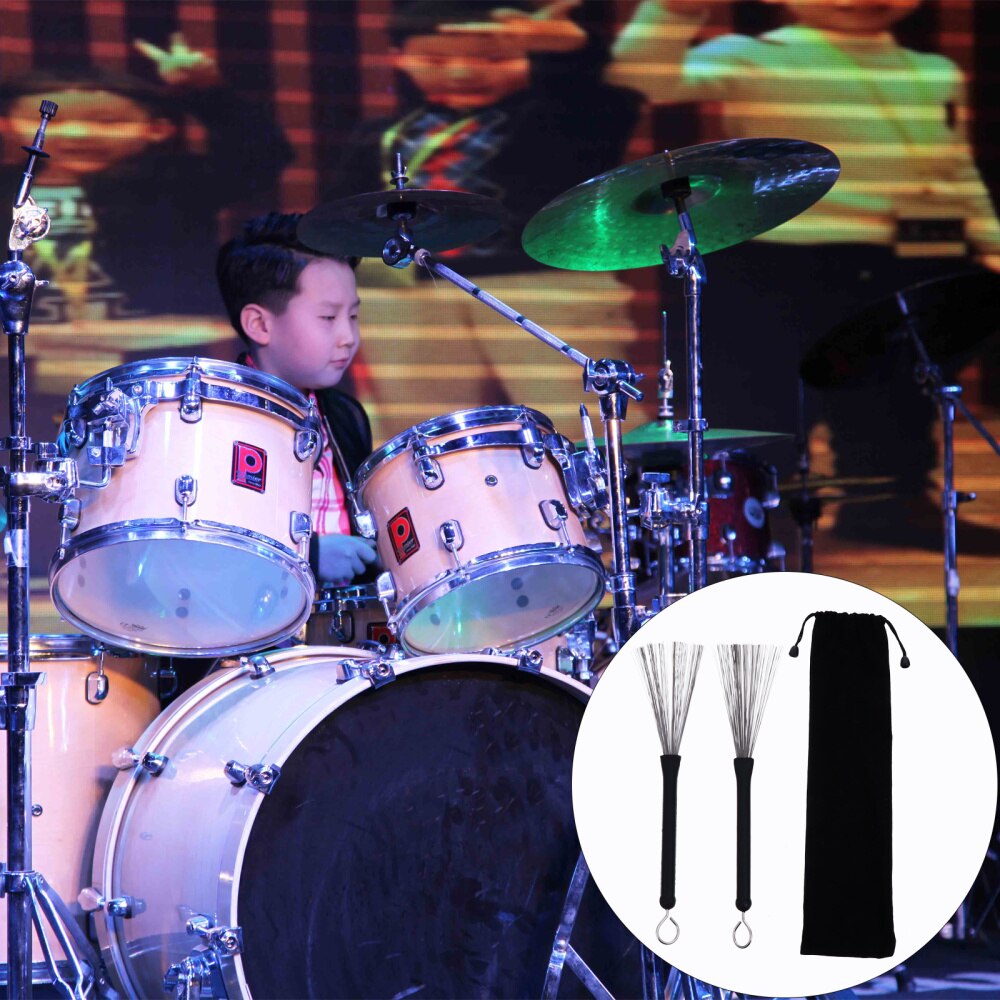 1 Pair Retractable Drum Brushes Drum Wire Brushes Drum Sticks Brush with Bag