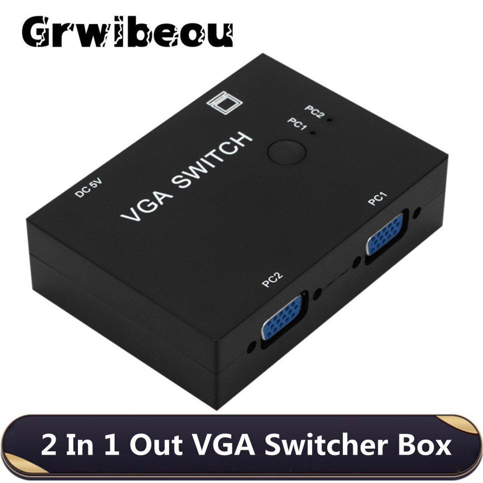 Grwibeou 2 Poort Vga Switch 2 In 1 Out Vga Switcher Box Voor Consoles Set-Top Boxes 2 Hosts delen 1 Display Notebook Projector