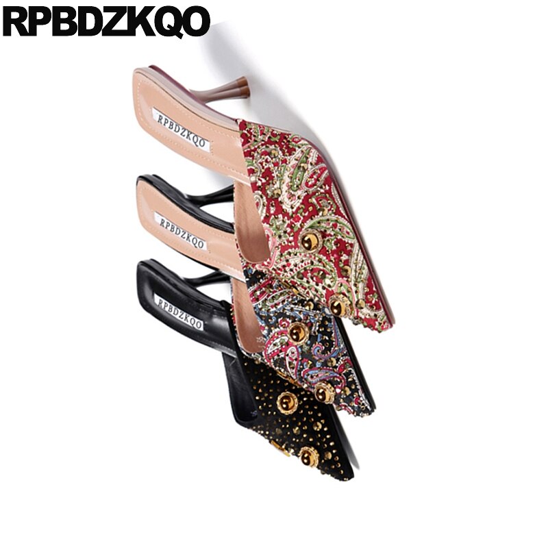 Maultiere pantoffel spitz frauen pumpt dünne schuhe sommer hoch Fersen Zucht China niet bunte sandalen größe 4 34