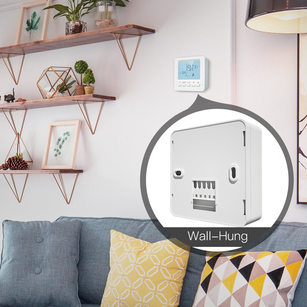Battery Powered Programmable Home Wall-mounted Temperature Controller Thermostat Heating Cooling Control with Sensor
