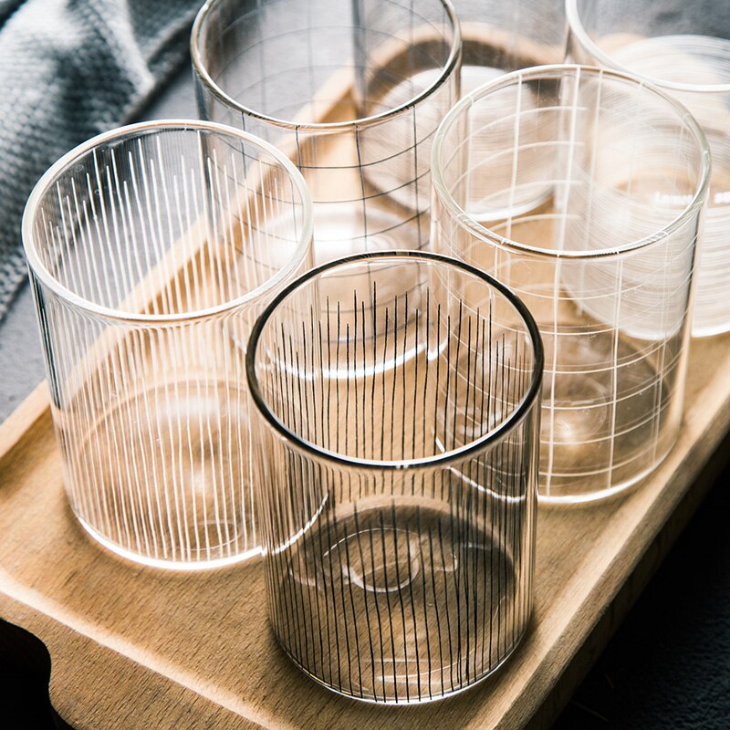 Juego de vasos minimalistas de vidrio con de rayas transparentes, vaso de leche y jugo de cerveza para la familia, vasos de vidrio para beber, 6 uds.