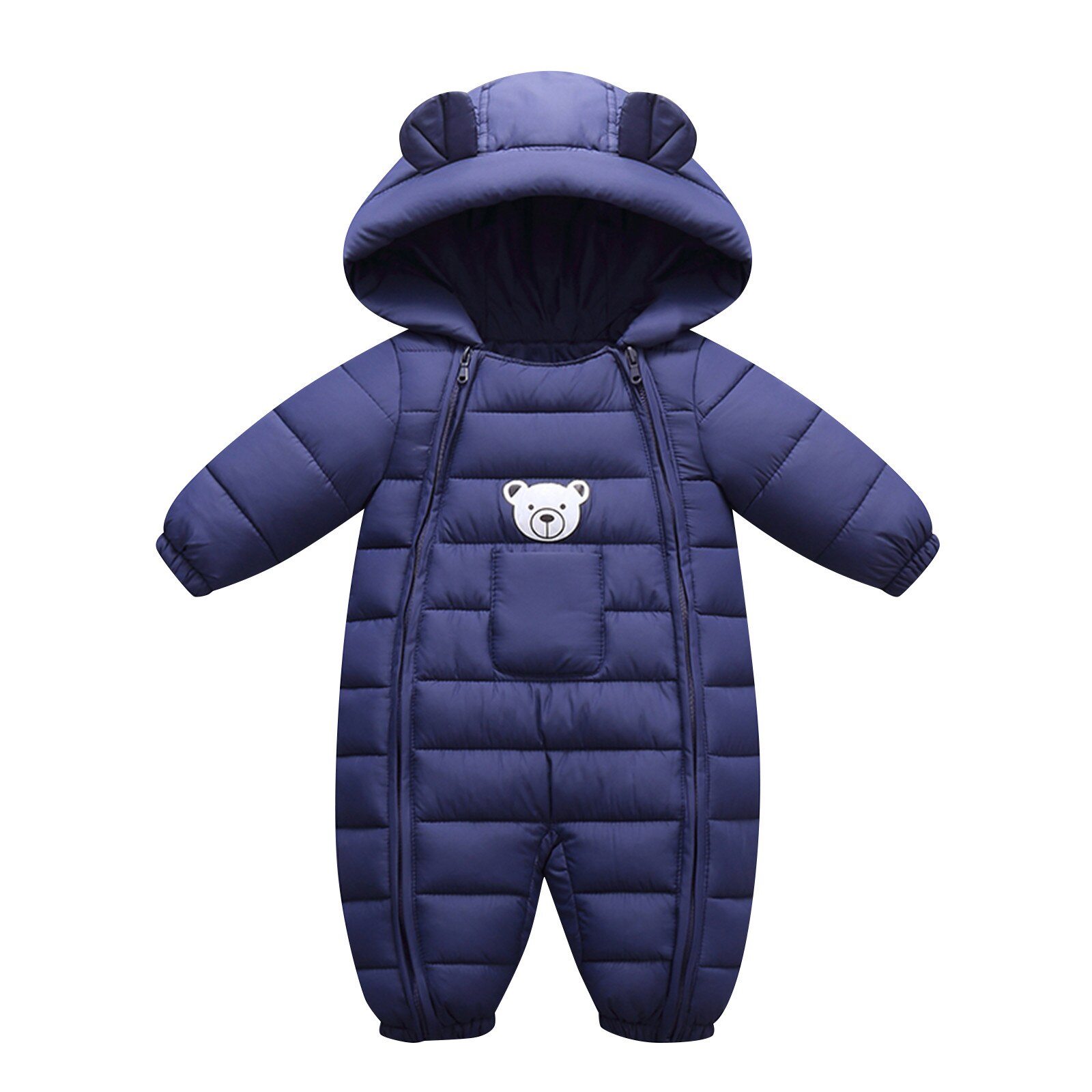 Bebê recém-nascido meninas meninos macacão infantil com capuz snowsuit ao ar livre grosso quente à prova de vento casacos macacão crianças jaqueta 0-24m: Navy / 12-18 Months