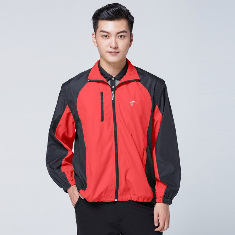 Chaqueta de Golf para hombre, abrigo a prueba de viento con cremallera completa, rompevientos, ropa deportiva, Tops informales, primavera y otoño, D0668: Rojo / XL