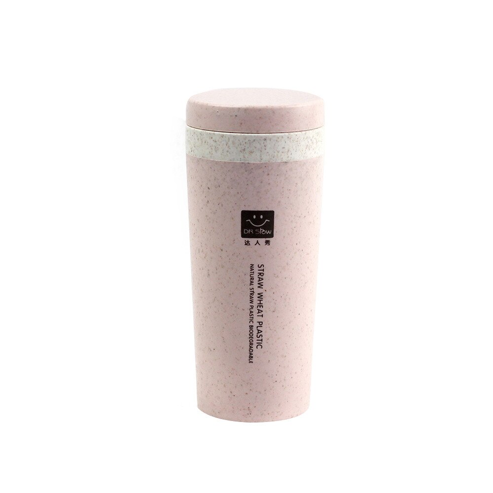 Kök vete halm dubbelisolerad mugg tumlare med lock miljövänlig 16.8 x 7cm resemugg kaffe vinter termoskopp: Rosa