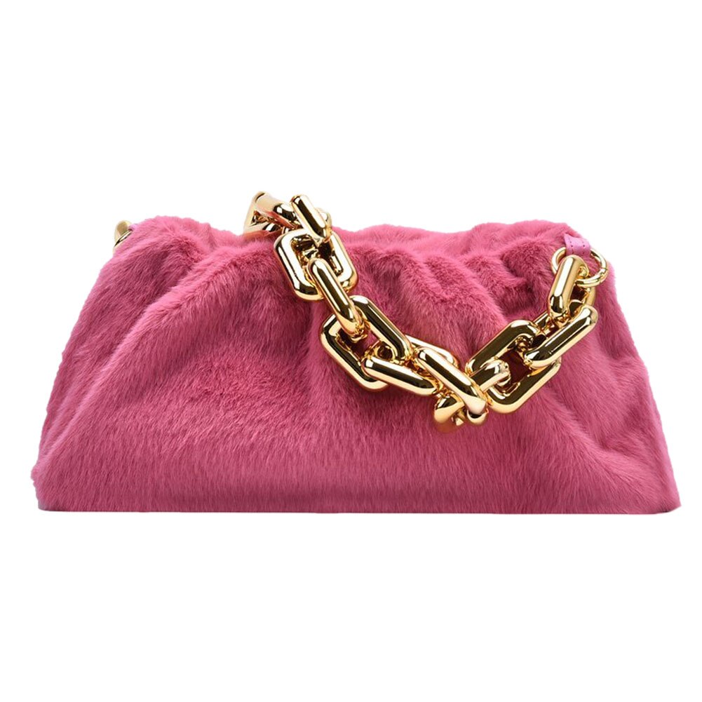Bolso de mano para mujer, de nube, de felpa, suave, informal, con cadena gruesa, para mujer, bolso de hombro de viaje, bolsos con asa superior: Rosa