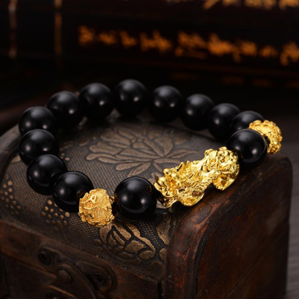 Feng Shui Zwart Obsidiaan Rijkdom Armband Pi Xiu Armbanden Draak Mantra Bead Bangle Trekken Rijkdom Geluk Voor Mannen Vrouwen