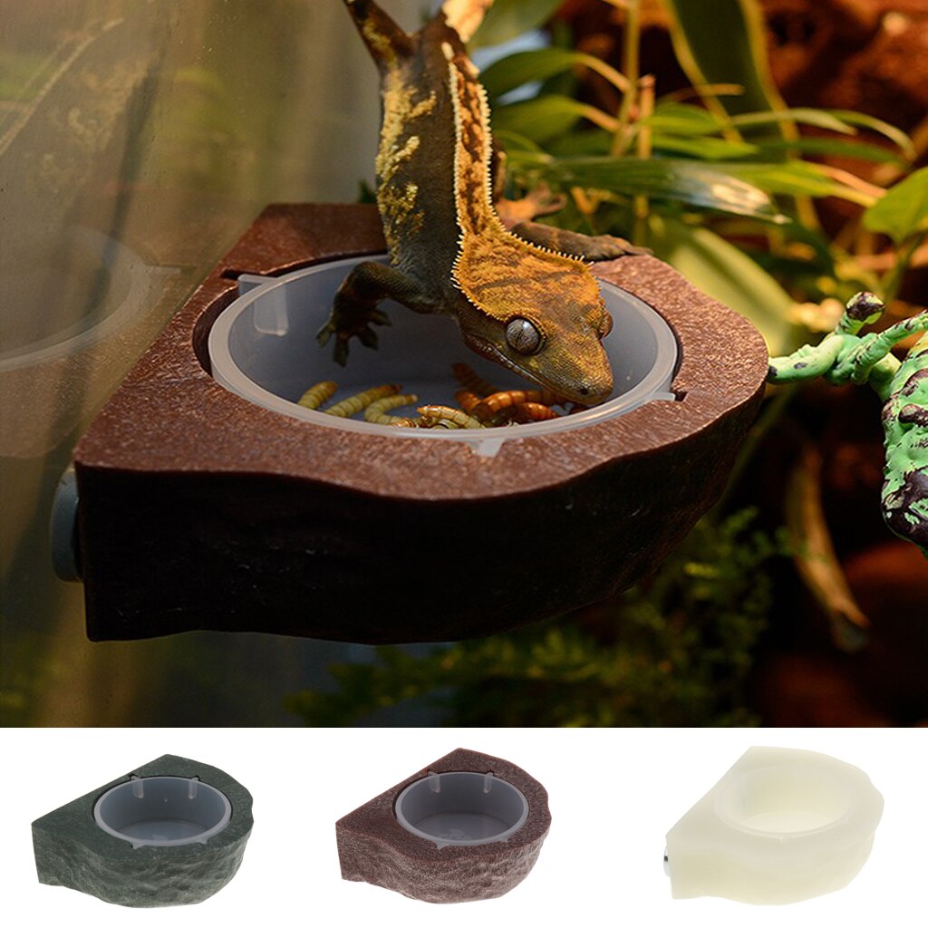 2 stk mini magnet gecko feeder ledge krybdyr terrarium dekorativ foderskål mad holder cup gecko natural rock look ledge