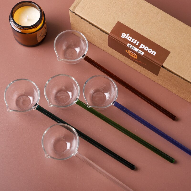 Glas Handcrafted Löffel Mit Spitzen Spitze Tee Löffel Tropfen nachweisen Wärme Beständig Löffel Mit geneigt Spitze