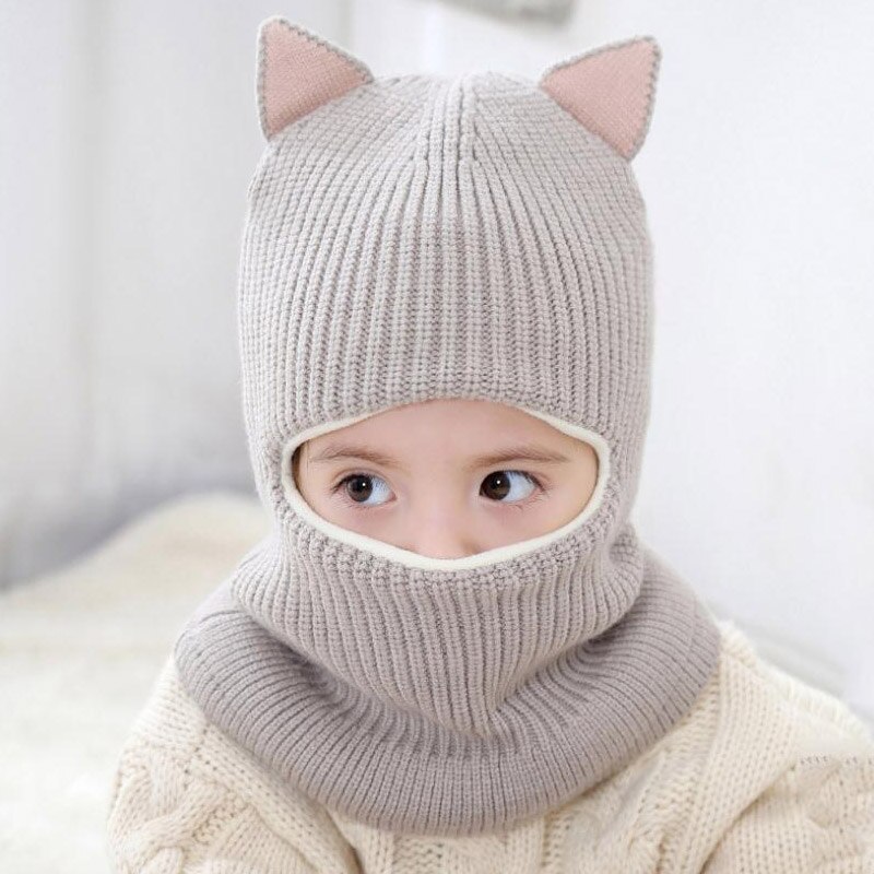 Doitbest 2-6 år vinter hat til børn beanies plus pels drenge beanie barn strik hatte beskytte ansigt hals kid piger øreflap hætter: Grå