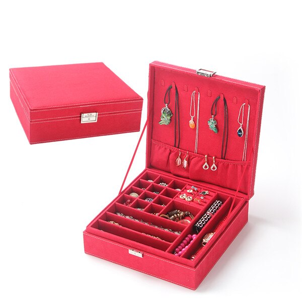 Sieradendoos met dubbele laag flanel in europese stijl, houten koreaanse prinsessenhuis met slotdecoratie, make-up opbergdoos voor vrouwen: 9