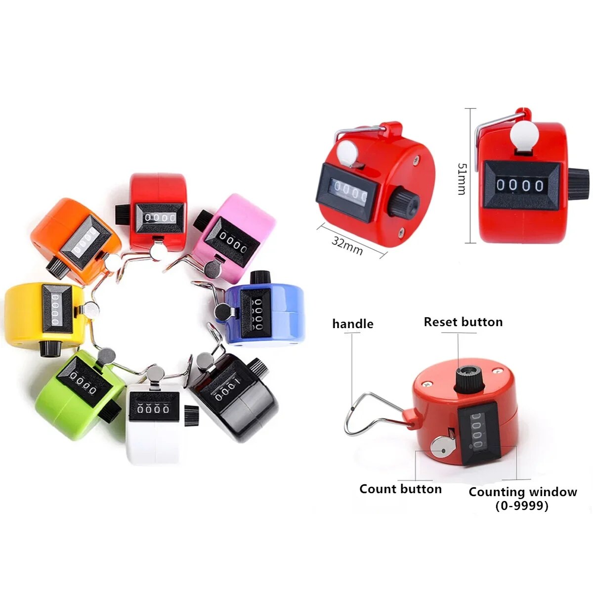 Handheld 4 Digitale Teller Mechanische Handmatige Palm Clicker Nummer Telling Diverse 8 Kleuren Teller Teller Aantal Teller