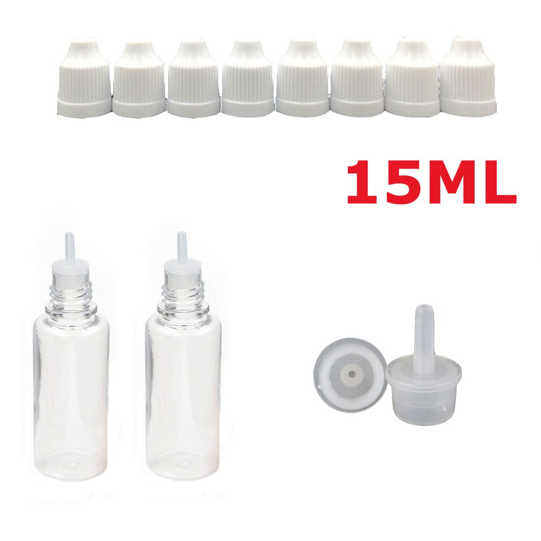 50PCS X 3ML-100ML PET Clear Dropper Bottles Empty Plastic Juice Eye Liquid Refillable Containers with Black Caps Dropper Tips: 15ML x 50PCS