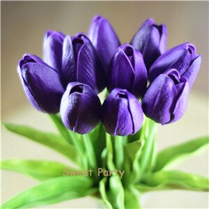 10 ks modrozelené tulipány umelé kvety skutočný dotyk pu artificiales para decora kytica domov svadobná výzdoba umelé kvety: Dk fialová 25