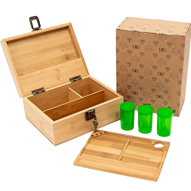 Natuurlijke opbergdoos met rolplateau, geurvrije containers, houten opbergdoos met verwijderbare tussenschotten, duurzaam, rolbaar