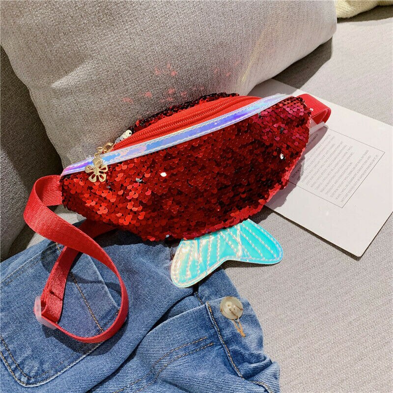 Bolso de un solo hombro para niños y niñas, riñonera de lentejuelas a la , monedero para móvil: Rojo