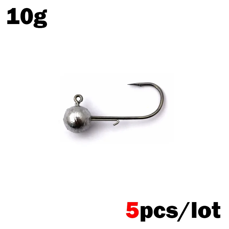 OUTKIT 5 pz NED Testa Maschere Gancio 2.5-14g Sfera Rotonda Jig Testa Gancio Weedless Gambo Lungo Ganci Secondari per La Pesca Alla Verme Morbido: Grigio chiaro