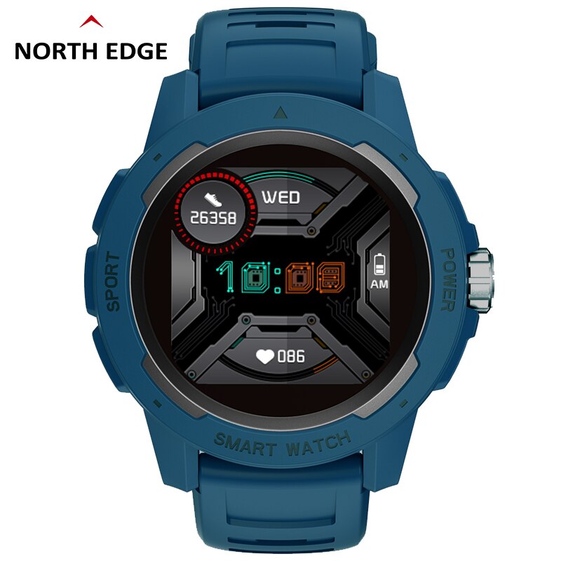 Noord Rand Mannen Digitale Horloge Mannen Mode Sport Horloges Volledige Touch Screen Hartslag Stappenteller Stopwatch IP68 Waterdichte Klok: Blue