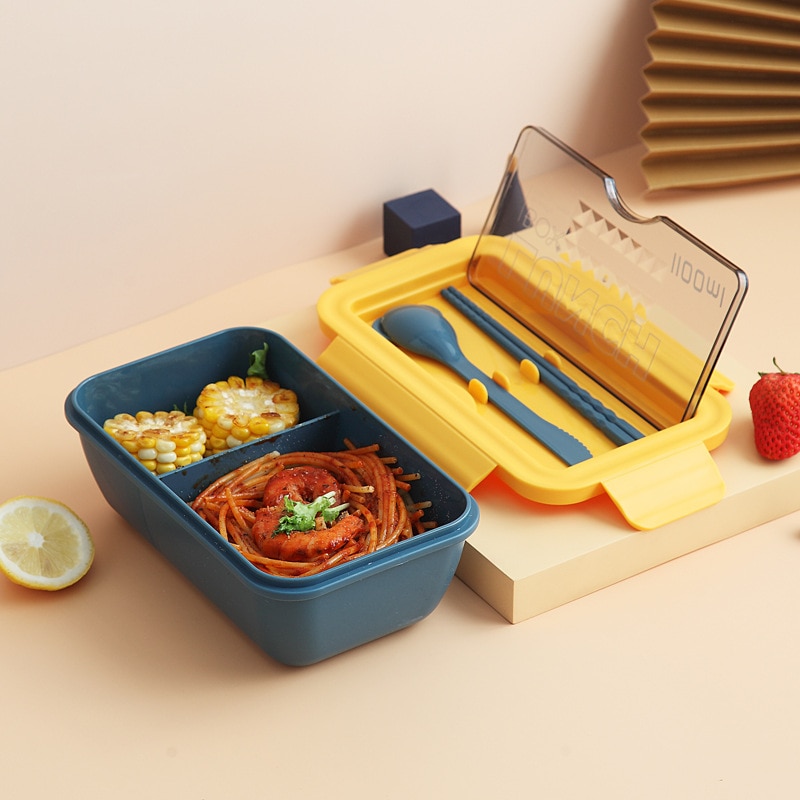 2020New Microwave Lunch Box with Compartments Portable Bento Box Japanese Style Leakproof Food Container for Kids with Tableware
