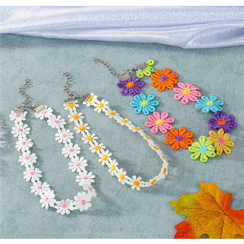 1 paar Korea Neue modisch Sonnenblume Halskette Kurze Halsband Für Frauen Mädchen Einfache Bunte Gänseblümchen Blume Kragen Partei Schmuck N82