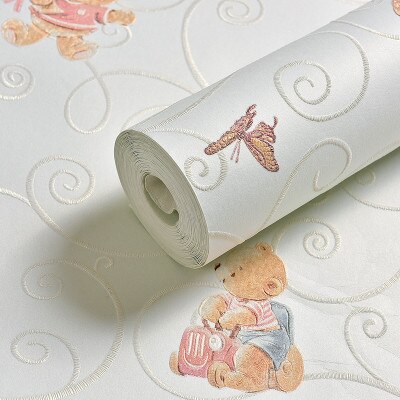 Cartoon Beer Muur Papier Voegen Dikke Kinderen Slaapkamer Meisje Jongen Kamer 3D Geweven Muur Papier: Blue