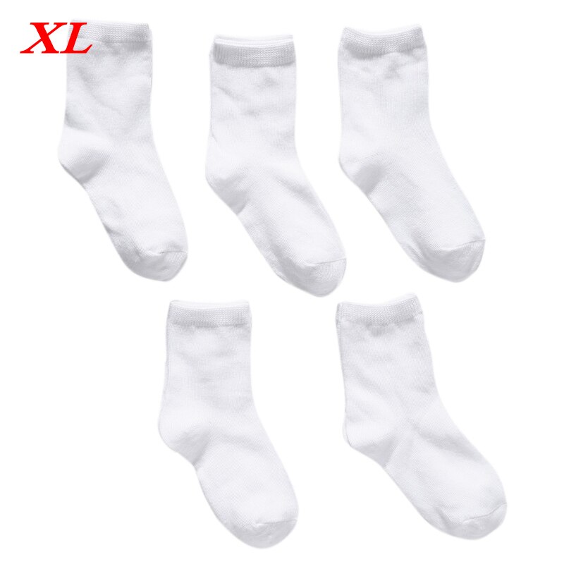 5 Pairs Kids Pure White Sock Baby Boy Girl Solid Breathable Cotton Sport Spring: 10-15 Years old