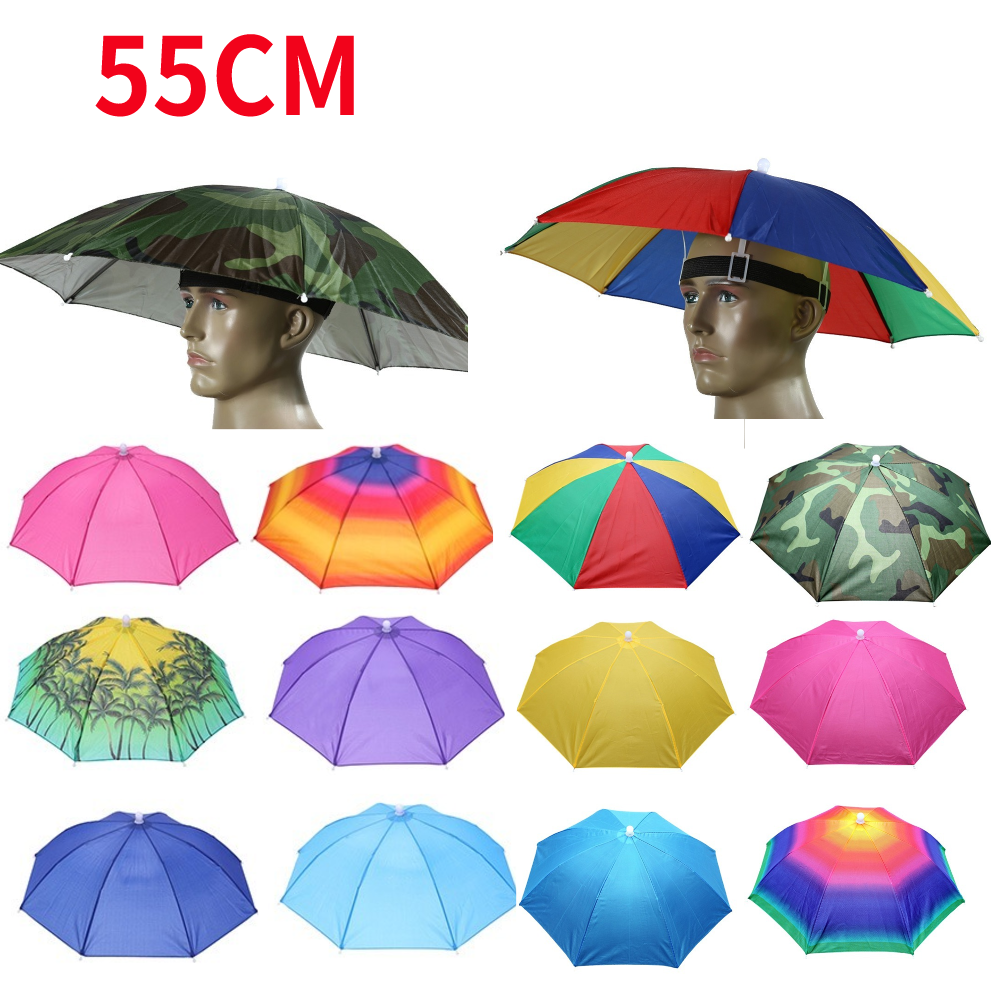 Portátil chuva chapéu guarda-chuva, ao ar livre, dobrável sol sombra, impermeável, camping, pesca headwear, praia boné, cabeça chapéu