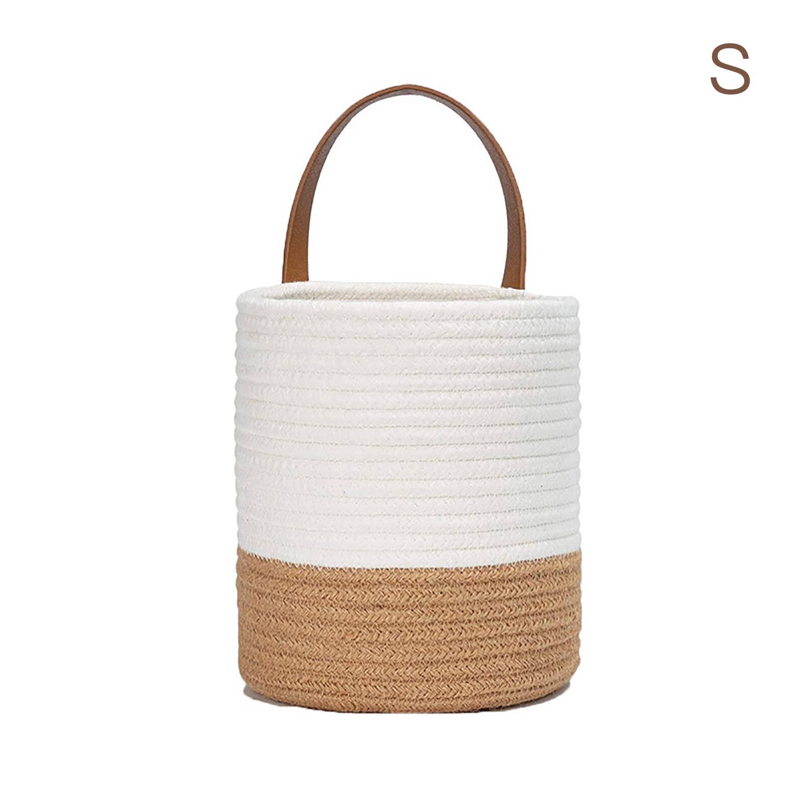 Cesta colgante de pared de mimbre de imitación de plantas, cinturón tejido hecho a mano, cestas de plantador: Beige S