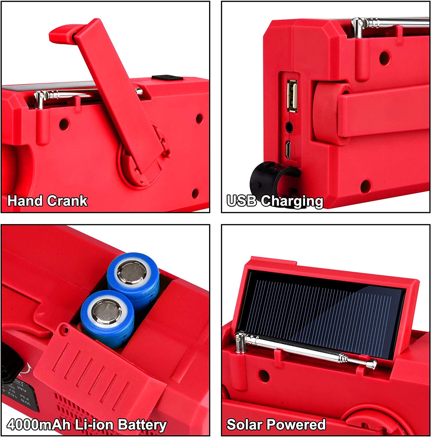 Emergency Solar Power Hand Crank Dynamo Generator 4000Mah Telefoon Oplader Bank Sos Am/Fm Noaa Weer Cob zaklamp Radio