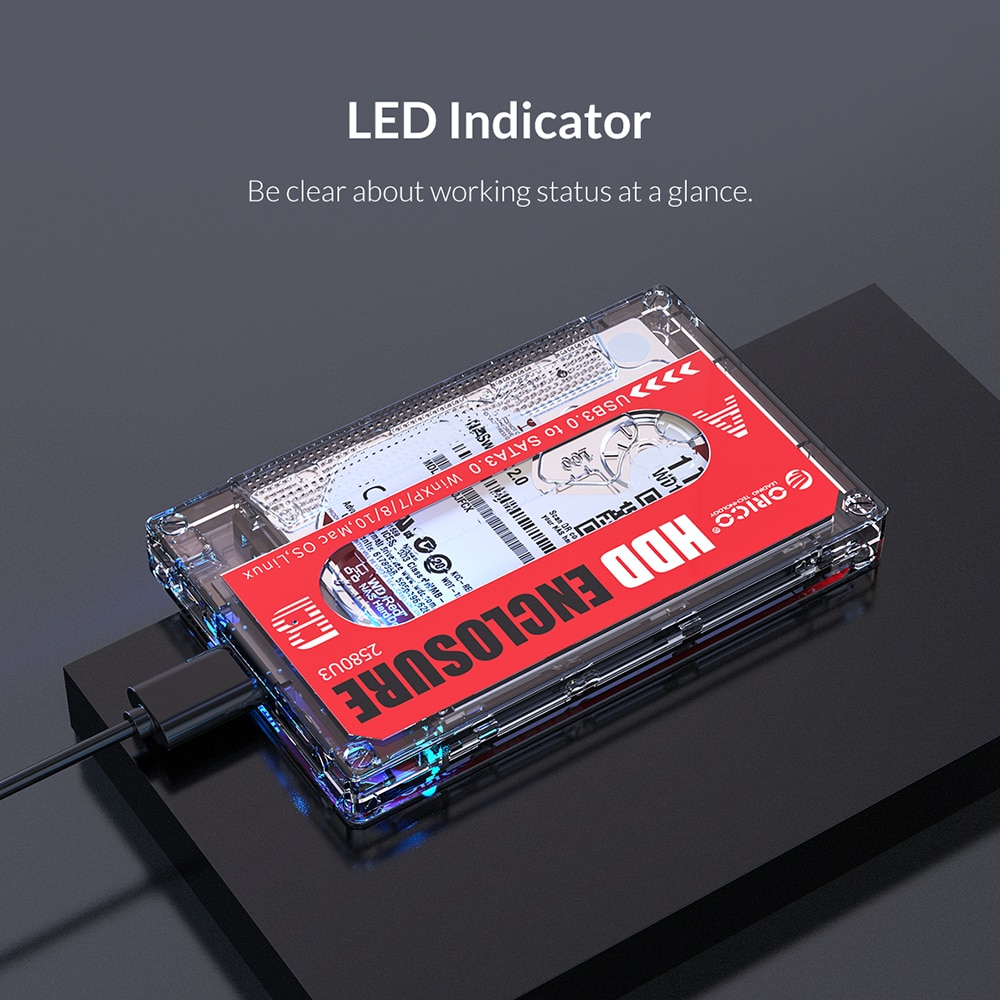 Transparent HDD Case DIY Stickers for 2.5'' SSD Hard Drive Case USB3.0 HDD Enclosure External HDD Cassette Tape