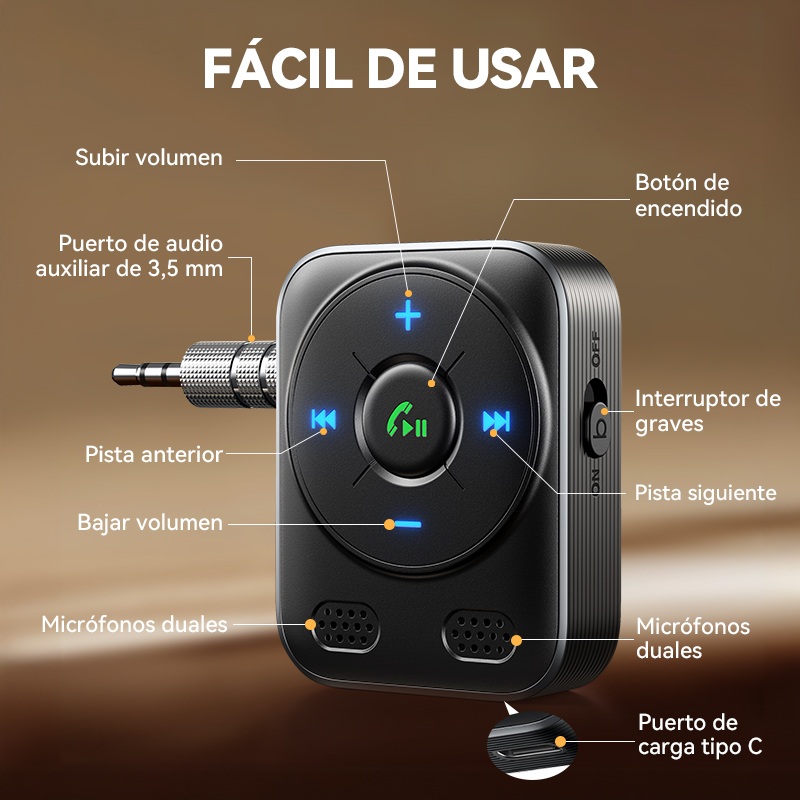 JOYROOM Auto-Bluetooth 5.4-AUX-Empfänger, stärkere Dual-Mikrofone und Geräuschunterdrückung, Bluetooth-Adapter für Automusik/Freisprechanrufe
